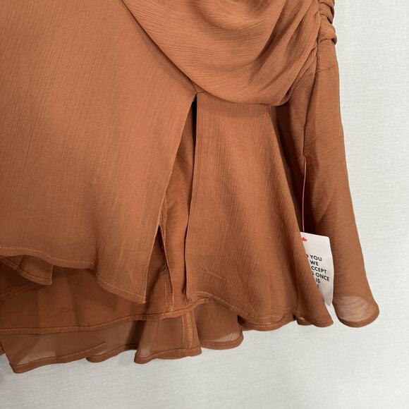 ASOS Design Womens Dress 14 Brown Cross Front Halter Gathered Mini Fairy Y2K - Picture 3 of 13